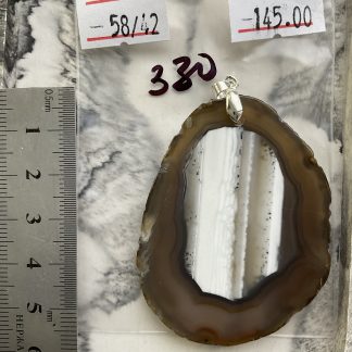 Друза 330 зріз  агат , розмір 58/42 мм, 1 петля, відтінок коричневий , оправа срібло.