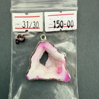 Друза 85 зріз агата, 31/30 мм, 1 петля, рожево-білий, оправа срібло