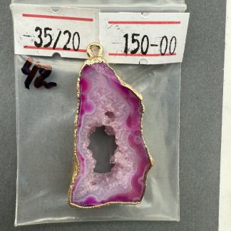 Друза 42 зріз агат, розмір 35/20мм, 1 петля, відтінок рожевий, оправа золото