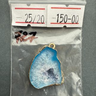 Друза 727 зріз агат, розмір 25/20 мм, 1 петля, оправа відтінка золото, відтінок синій