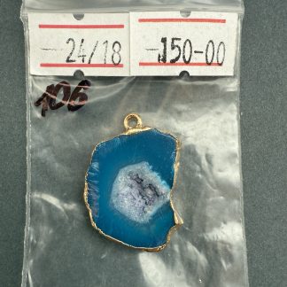 Друза 106 зріз агат, розмір 24/18 мм, 1 петля, оправа відтінка золото, відтінок синій