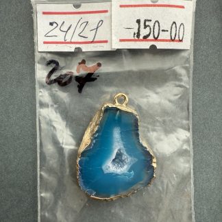 Друза 207 зріз агат, розмір 24/21 мм, 1 петля, відтінок блакитний, оправа золото