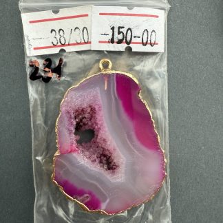 Друза 231 зріз агат, розмір 38/30 мм, 1 петля, відтінок рожевий, оправа золото