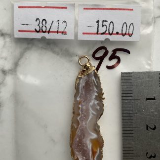 Друза 95 зріз агат, розмір 38/12 мм, 1 петля, відтінок коричневий,оправа золота.