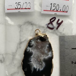 Друза 84 зріз агат, розмір 35/23 мм, 1 петля, відтінок чорний, оправа золото.