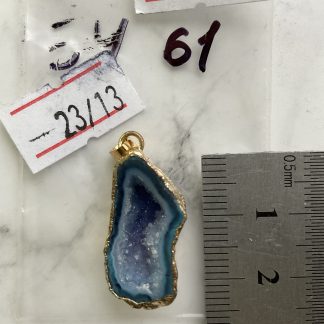 Друза 61 зріз агат, розмір 23/13 мм, 1 петля, відтінок блакитний, оплата золото