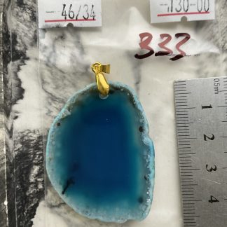 Друза 333 зріз агат, розмір 46/34 мм, 1 петля, відтінок блакитний, підвіс золото.