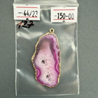 Друза 127 зріз агат, розмір 44/23 мм, 1 петля, відтінок рожевий , оправа золото