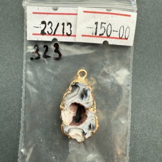 Друза 323 зріз агат, розмір 23/13 мм, 1 петля, відтінок чорний, оправа золото