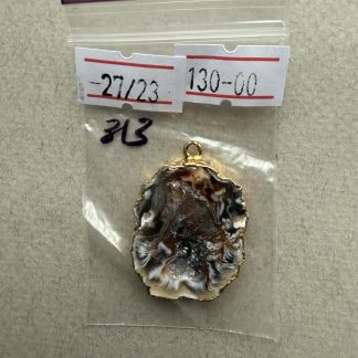 Друза 313 зріз агат, розмір 27/23мм, 1 петля оправа золото, відтінок коричневий