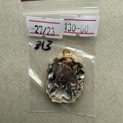 Друза 313 зріз агат, розмір 27/23мм, 1 петля оправа золото, відтінок коричневий