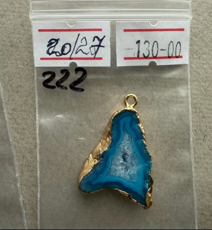 Друза 222 зріз агат, розмір 20/27 мм, 1 петля, оправа золото, відтінок блакитний