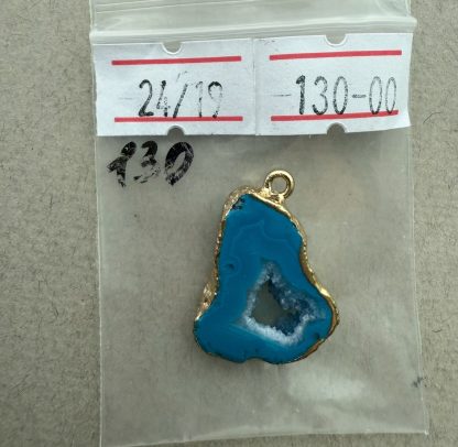 Друза 130 зріз агат, розмір 24/19 мм, 1 петля, відтінок блакитний, оправа золото