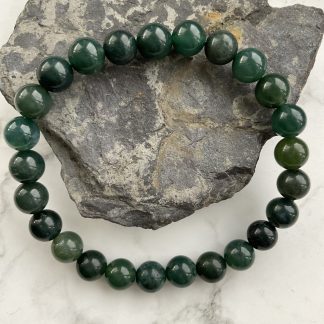 Браслет Моховий Агат,форма куля, гладка.
Розмір намистини 8мм, розмір 18см обхвату.
Ціна за шт