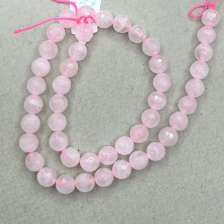Намистини Рожевий кварц, куля грань. 
.
Розмір 8 мм, довжина 38 см. 
.
Ціна за нитку