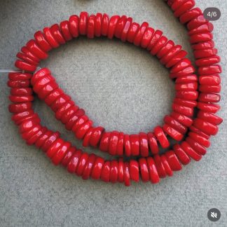 Намистини Корал, форма Рондель. 
Розмір 9 мм, довжина 39 см. 
Ціна за нитку